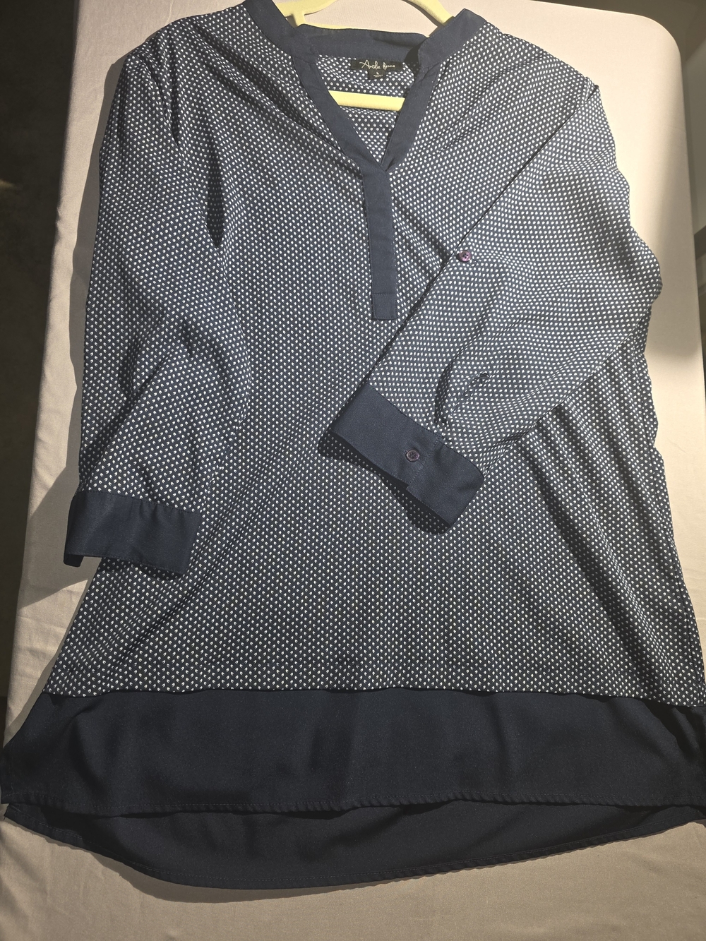 Antilia Femme Navy and White Dot Split-Neck Blouse/Tunic